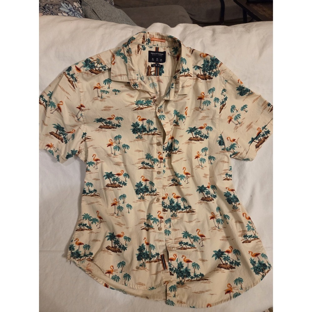 Denim & Flower Ricky Singh XL Flamingo Tropical Shirt Mens Slim Fit Palm Tree...